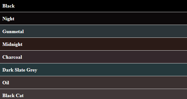  HTML Colors Name & Code